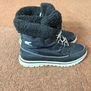 Sorel Whitney Short Lace Waterproof Winter Boots Black Faux Fur cute Women's 8.5